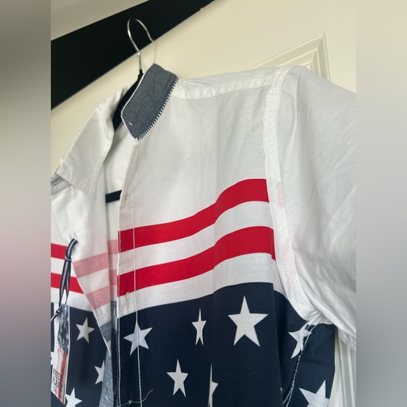 Free Planet  Mens White Button Front Shirt American Flag - Picture 11 of 15